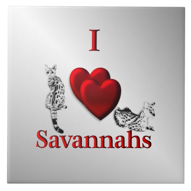 Azulejo I Heart Savannah Cat Silver (Frente)
