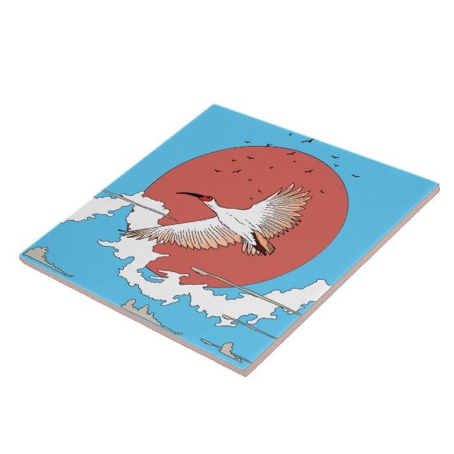 Azulejo Ibis crestado en vuelo (Lado)