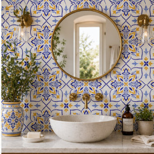Azulejo Ibiza Blossom Vibrant Blue and Gold Mediterranean
