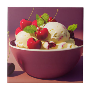 Azulejo Ice cream sundae with cherries and syrup