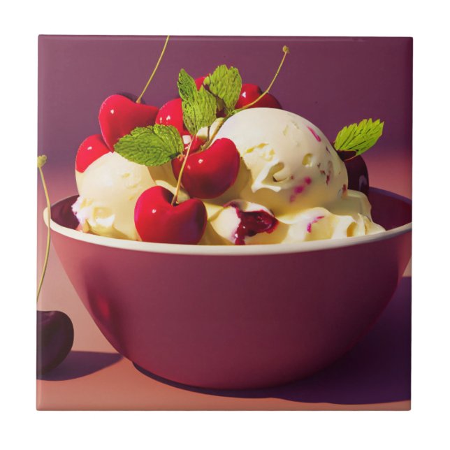 Azulejo Ice cream sundae with cherries and syrup (Frente)