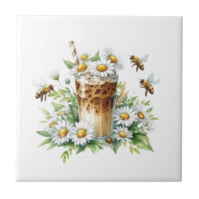 Azulejo Iced Coffee & Daisy Garden Art (Frente)
