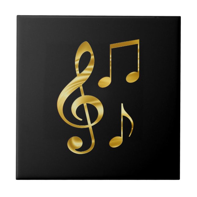 Azulejo Iconos de música, dorado sobre negro, (Frente)
