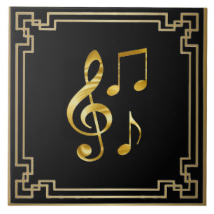 Azulejo Iconos de música, dorado sobre negro,