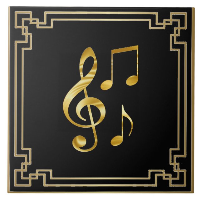 Azulejo Iconos de música, dorado sobre negro, (Frente)