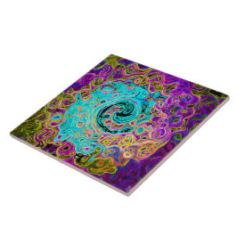 Azulejo Icy Aqua Blue Groovy Abstract Retro Liquid Swirl