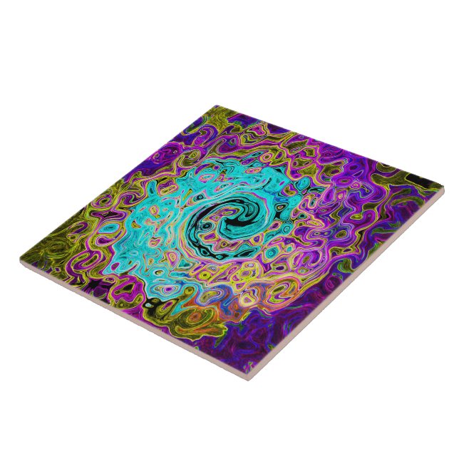 Azulejo Icy Aqua Blue Groovy Abstract Retro Liquid Swirl (Lado)