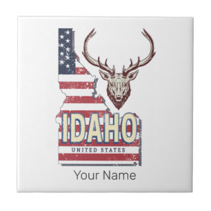 Azulejo Idaho United States Retro Map Vintage Deer USA