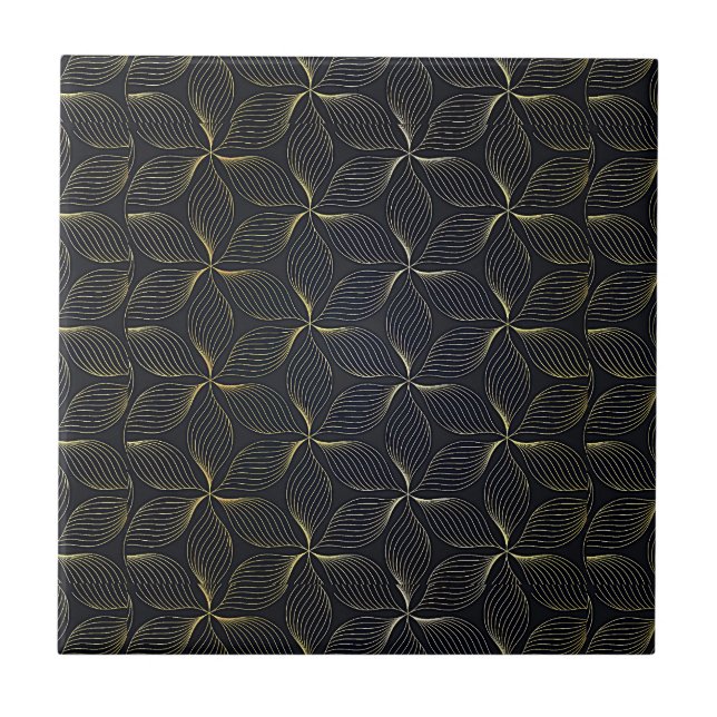 Azulejo Ideas elegantes de mosaico negro y oro en la pared (Frente)