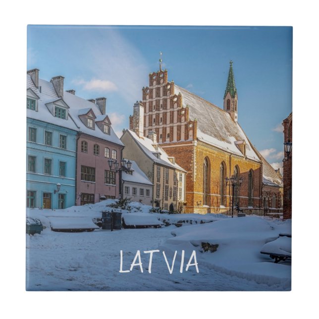 Azulejo Iglesia de San Pedro en invierno en Riga, Letonia (Frente)