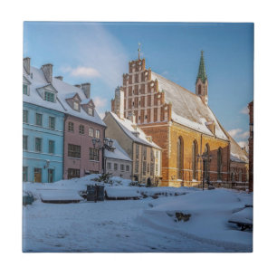 Azulejo Iglesia de San Pedro en invierno en Riga, Letonia