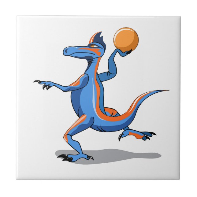 Azulejo Iguanodon Personalizado jugando básquetbol. (Frente)