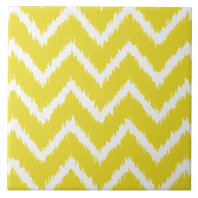 Azulejo Ikat Chevrons - amarillo y blanco mostaza (Frente)