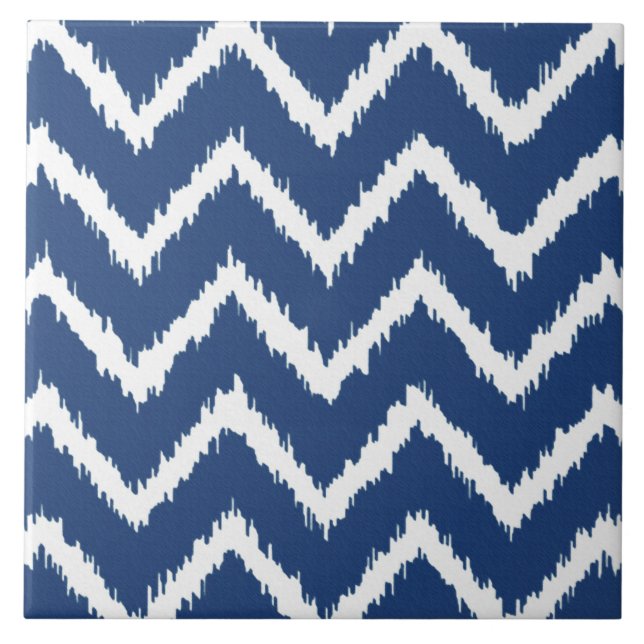 Azulejo Ikat Chevrons - Azul y blanco de la marina (Frente)