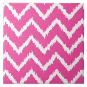 Azulejo Ikat Chevrons - fucsia profunda rosa y blanca