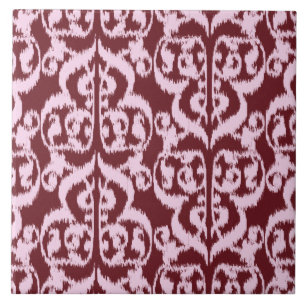Azulejo Ikat Damask Morisco - burdeos y rosa