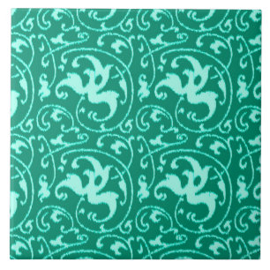 Azulejo Ikat Floral Damask - Turquesa y Aqua