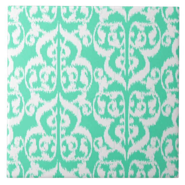 Azulejo Ikat Moorish Damask - aqua y blanco (Frente)