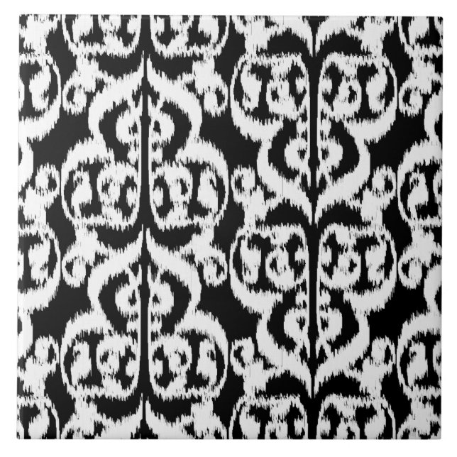 Azulejo Ikat Moorish Damask - blanco y negro (Frente)