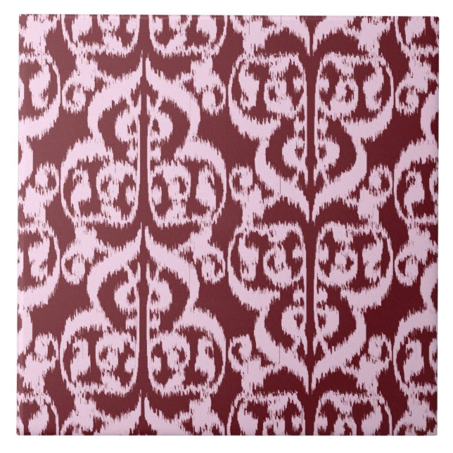Azulejo Ikat Moorish Damask - Borgoña y rosa (Frente)