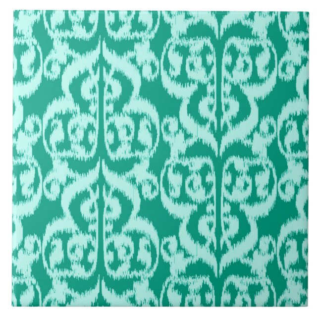 Azulejo Ikat Moorish Damask - pavo real y agua (Frente)