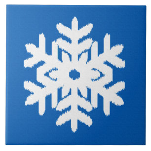 Azulejo Ikat Snowflake - Azul cobalto y blanco
