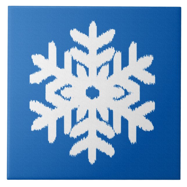 Azulejo Ikat Snowflake - Azul cobalto y blanco (Frente)
