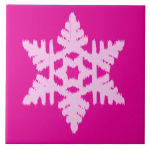 Azulejo Ikat Snowflake - Fuchsia y el hielo rosado