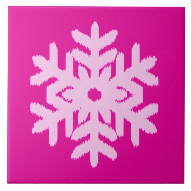 Azulejo Ikat Snowflake - Fuchsia y el hielo rosado (Frente)