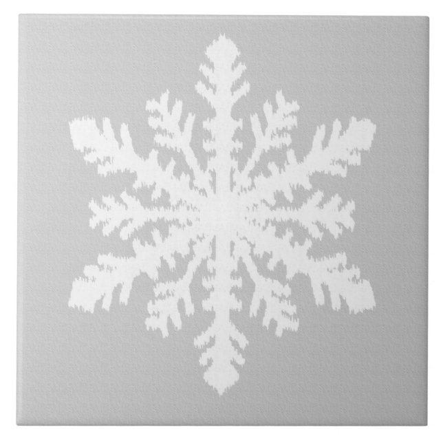 Azulejo Ikat Snowflake - gris plateado y blanco (Frente)