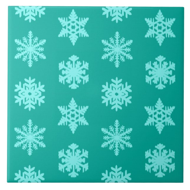 Azulejo Ikat Snowflakes - Turquesa y aqua (Frente)