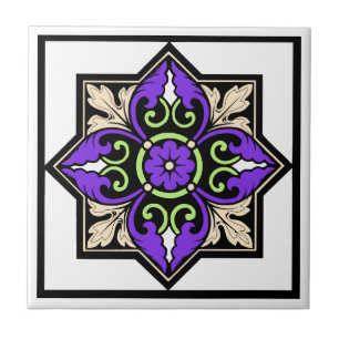 Azulejo Iluminación medieval Violeta Acanthus Leaf