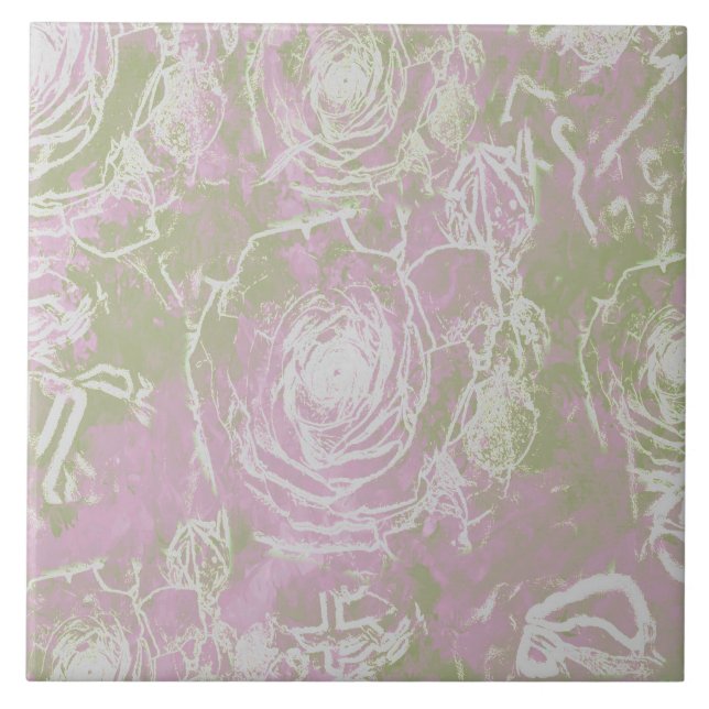 Azulejo Ilusión de impresión de Rosa - Rubor Pink (Frente)
