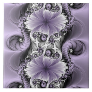 Azulejo Ilusión de Lila Arte Floral Abstracto Fractal Fant