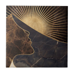 Azulejo Ilusión de una mujer dorada con texturas de sol y 