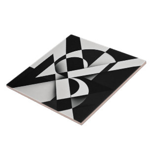 Azulejo Ilusión geométrica abstracta en blanco y negro