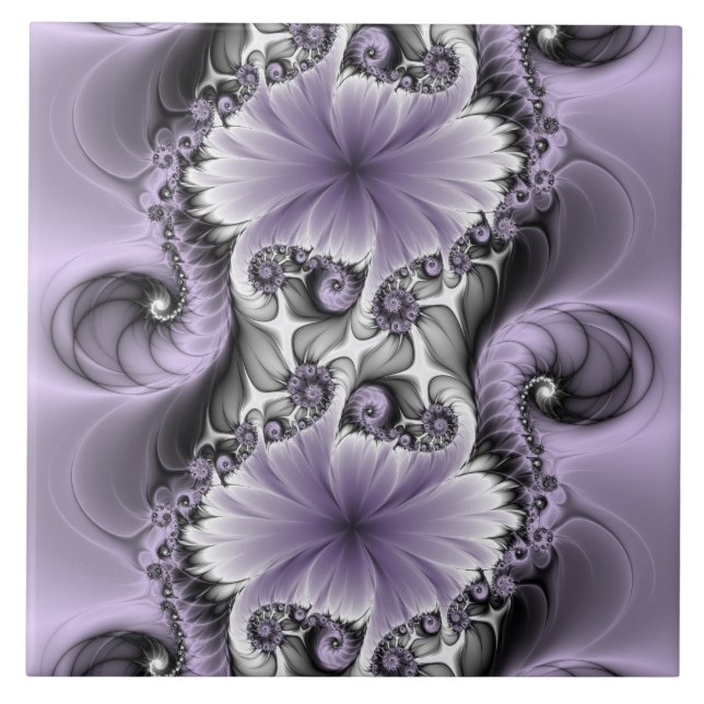 Azulejo Ilusión Lilac Resumen Arte Fractal Floral Fantasía (Frente)