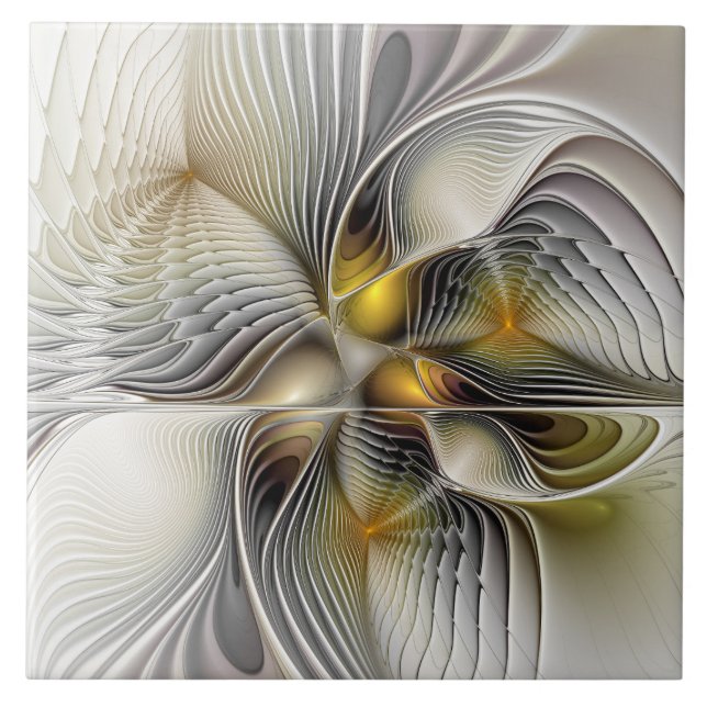 Azulejo Ilusión óptica abstracta fractal 3D con profundida (Frente)