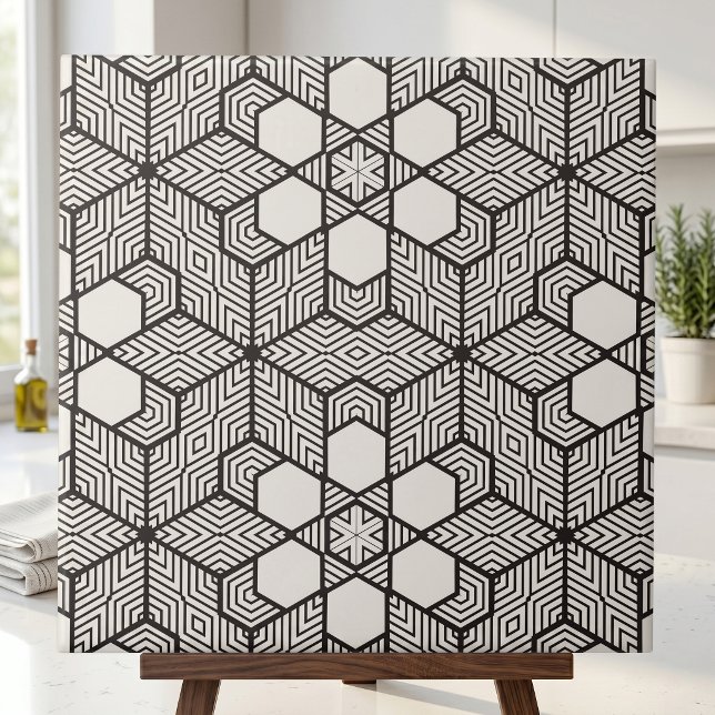 Azulejo Ilusión óptica geométrica moderna en blanco y negr (Subido por el creador)