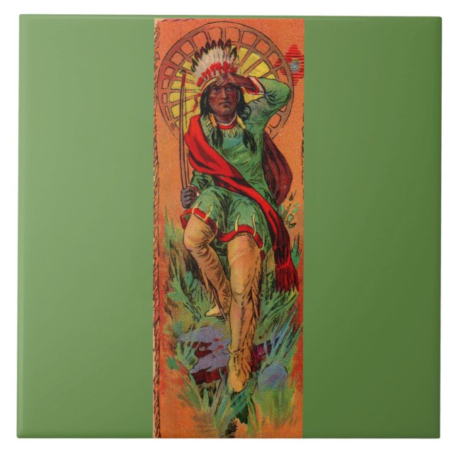 Azulejo Ilustracion 1919 del indio del nativo americano (Frente)