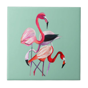 Azulejo Ilustracion acuarela de flamingo rosa divertido