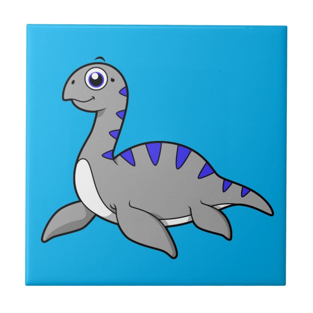 Azulejo Ilustracion Agradable De Un Monstruo De Loch Ness. (Frente)