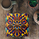 Azulejo Ilustracion Art Decó Floral Azul Retro<br><div class="desc">Este bonito e intrincado diseño presenta un motivo floral con colores vivos y detalles complicados. Aunque la flor en sí misma es la pieza central del diseño, es de estilo art déco con formas geométricas curvadas y audaces con colores vivos y detalles complejos. El alto nivel de detalle y simetría...</div>