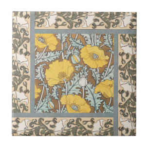 Azulejo Ilustración Art Nouveau de Amapola Flor Amarilla