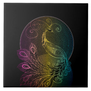 Azulejo Ilustracion Art Nouveau de pavo real de la mediano