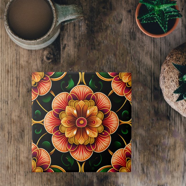 Azulejo Ilustracion Botánico Rojo Floral (Subido por el creador)