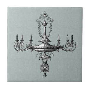 Azulejo Ilustracion candelabro sobre azul de hierro