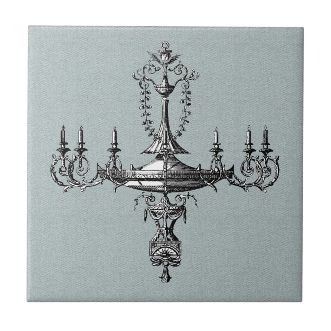 Azulejo Ilustracion candelabro sobre azul de hierro (Frente)