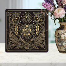 Ilustración Celestial Botánica en Oro Art Nouveau