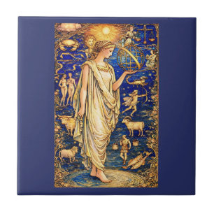 Azulejo Ilustración Celestial de la Diosa Zodiaco Art Nouv